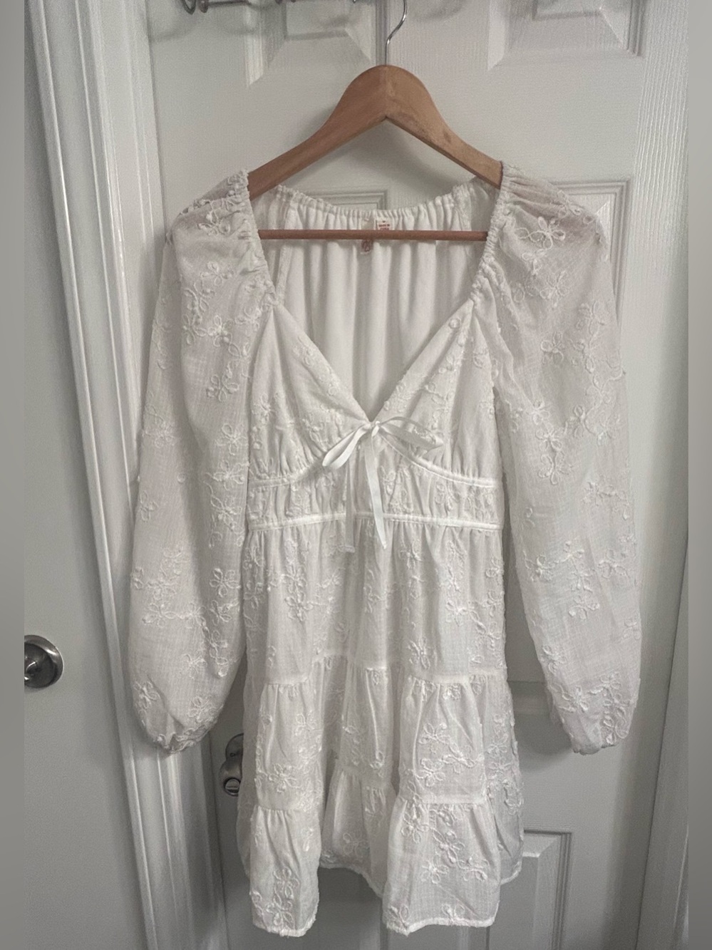 White Embroidered Long Sleeve Mini Dress - Brand